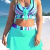 Plus Size Striped Ombre Cross Strap Cyan Bikini Set -Rosewe Promotion Store 299042 P 1648111709330