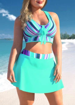 Plus Size Striped Ombre Cross Strap Cyan Bikini Set -Rosewe Promotion Store 299042 P 1648111710493