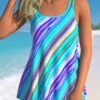 Double Straps Stripe Print Cyan Tankini Set -Rosewe Promotion Store 299055 P 1646113865002 1