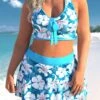 Cyan Plus Size Floral Print High Waisted Bikini Set 1 Cyan Plus Size Floral Print High Waisted Bikini Set -Rosewe Promotion Store 299057 P 1646116164617