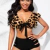 High Waisted Coffee Flounce Leopard Bikini Set -Rosewe Promotion Store 299104 P 1646205637891