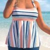 Plus Size Striped Multi Color Tankini Set