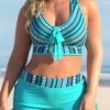 Striped Tribal Print Cyan Plus Size Bikini Set 2 Striped Tribal Print Cyan Plus Size Bikini Set -Rosewe Promotion Store 299242 P 1648456382944