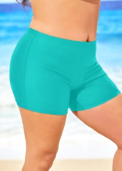 Plus Size Skinny Cyan Mid Waist Swim Shorts -Rosewe Promotion Store 299274 P 16469130401722