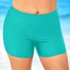 Plus Size Skinny Cyan Mid Waist Swim Shorts