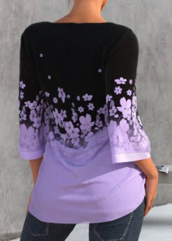 Ombre Floral Print Light Purple T Shirt -Rosewe Promotion Store 299281 P 1646373544671