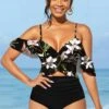 Flounce Floral Print High Waisted Black Bikini Set -Rosewe Promotion Store 299547 P 1646632009401