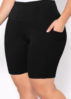 Pocket Plus Size High Waisted Black Skinny Swim Shorts -Rosewe Promotion Store 299549 P 1646627300085