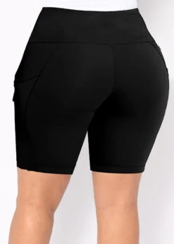 Pocket Plus Size High Waisted Black Skinny Swim Shorts -Rosewe Promotion Store 299549 P 1646627300314