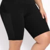Pocket Plus Size High Waisted Black Skinny Swim Shorts 1 Pocket Plus Size High Waisted Black Skinny Swim Shorts -Rosewe Promotion Store 299549 P 1646627300529