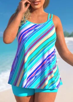 Double Straps Stripe Print Cyan Tankini Set -Rosewe Promotion Store 299595 P 1646638605755 1