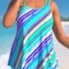 Plus Size Striped Cyan Double Straps Tankini Set -Rosewe Promotion Store 299595 P 1646638605755