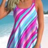 Hot Pink Double Straps Stripe Print Tankini Set -Rosewe Promotion Store 299596 P 1646647004865