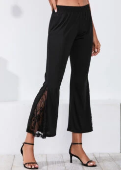 Lace Stitching Black Mid Waist Flare Pants -Rosewe Promotion Store 299653 P 16519179255652