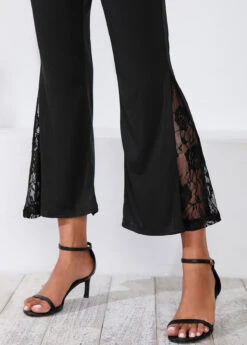 Lace Stitching Black Mid Waist Flare Pants -Rosewe Promotion Store 299653 P 16519179257453
