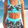 Cyan Contrast Stitch Floral Print Bikini Set -Rosewe Promotion Store 299817 P 1647938107168
