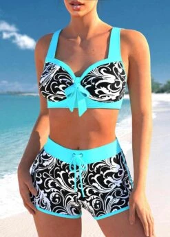 Cyan Contrast Stitch Floral Print Bikini Set 7 Cyan Contrast Stitch Floral Print Bikini Set -Rosewe Promotion Store 299817 P 1647938109943