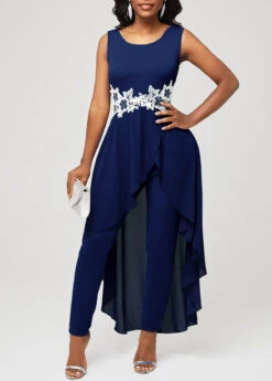 Lace Stitching Faux Two Piece Navy Blue Jumpsuit -Rosewe Promotion Store 299848 P 16468179280032