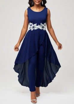 Lace Stitching Faux Two Piece Navy Blue Jumpsuit -Rosewe Promotion Store 299848 P 16468179284323