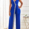 Sequin Sapphire Blue V Neck Jumpsuit -Rosewe Promotion Store 299852 P 16613366241650