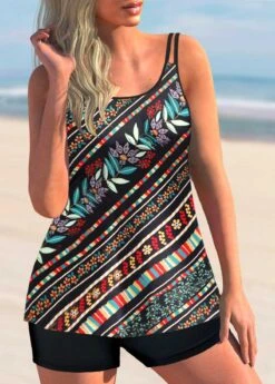 Double Straps Multi Color Floral Print Tankini Set -Rosewe Promotion Store 299893 P 1646898599809