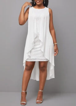 Plus Size White Cut Out High Low Dress -Rosewe Promotion Store 299937 P 16811917810313