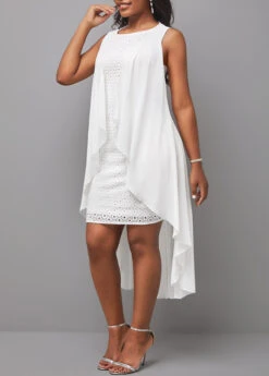 Plus Size White Cut Out High Low Dress -Rosewe Promotion Store 299937 P 16811917815275