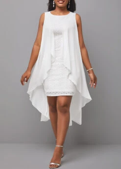 Plus Size White Cut Out High Low Dress -Rosewe Promotion Store 299937 P 16811917816956