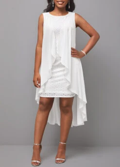 Plus Size White Cut Out High Low Dress -Rosewe Promotion Store 299937 P 16811917817034