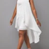 Plus Size White Cut Out High Low Dress -Rosewe Promotion Store 299937 P 16811917818631