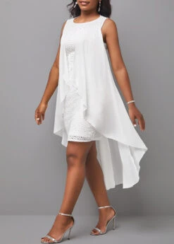 Plus Size White Cut Out High Low Dress