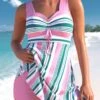 Cross Strap Stripe Print Pink Swimdress And Shorts -Rosewe Promotion Store 299980 P 1655200567894