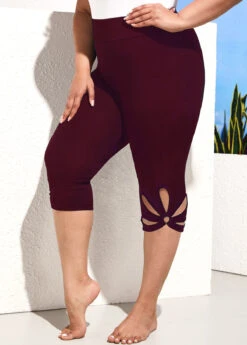 Wine Red Petal Shape Hollow Plus Size Shorts
