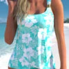 Cyan Floral Print Wide Strap Tankini Set -Rosewe Promotion Store 300144 P 1648014679367