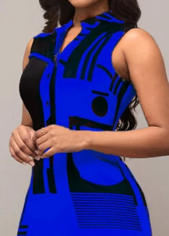 Geometric Print Pocket Royal Blue Jumpsuit -Rosewe Promotion Store 300348 P 16479455247785