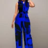 Geometric Print Pocket Royal Blue Jumpsuit -Rosewe Promotion Store 300348 P 16479455249232