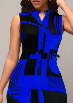 Geometric Print Pocket Royal Blue Jumpsuit -Rosewe Promotion Store 300348 P 16479455249753