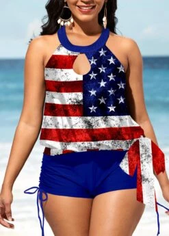 Bib Neck American Flag Print Cutout Tankini Set -Rosewe Promotion Store 300391 P 1648193554045