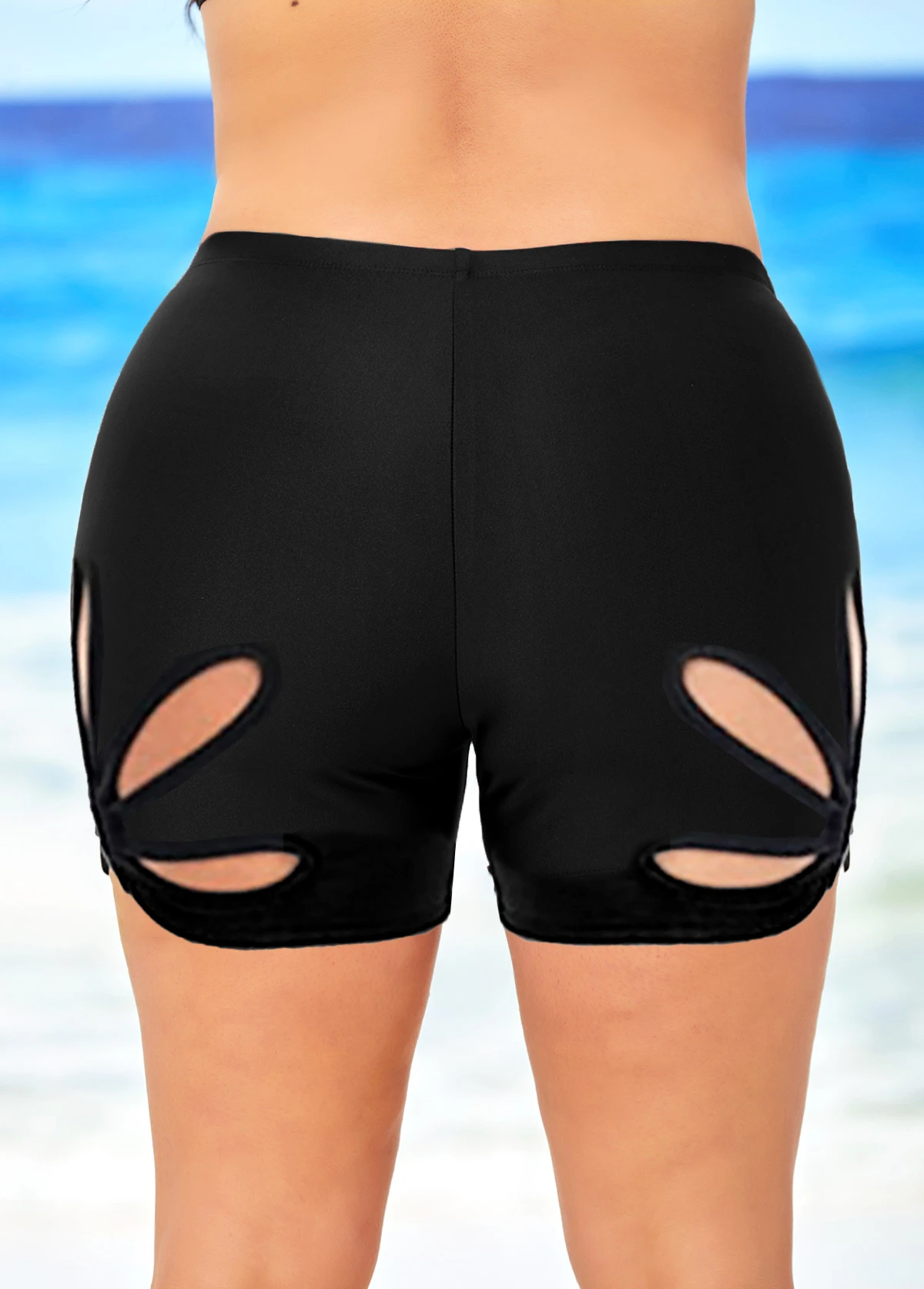 Plus Size Cutout Petal Shape Black Swim Shorts 4 Plus Size Cutout Petal Shape Black Swim Shorts - Image 2