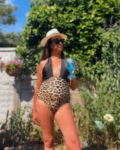 Cross Halter Leopard Black One Piece Swimwear -Rosewe Promotion Store 300422 P 1659080044520