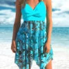 Cyan Butterfly Print Chiffon Stitching Swimdress And Panty -Rosewe Promotion Store 300743 P 1649409218656