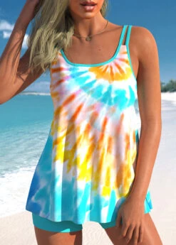 Cyan Plus Size Tie Dye Print Tankini Set -Rosewe Promotion Store 300748 P 1647499846478