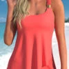 Metal Detail Wide Strap Coral Red Tankini Set -Rosewe Promotion Store 300926 P 1649237674732