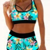 Cyan Floral Print High Waisted Bikini Set -Rosewe Promotion Store 301487 P 1648200358205