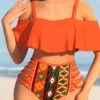 High Waisted Orange Tribal Print Bikini Set -Rosewe Promotion Store 301521 P 1659062654462