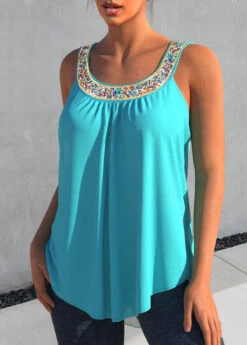 Cyan Rhinestone Design Wide Strap Tank Top 7 Cyan Rhinestone Design Wide Strap Tank Top -Rosewe Promotion Store 301535 P 1648185092714