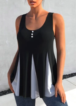 Black Decorative Button Contrast Tank Top -Rosewe Promotion Store 301538 P 1648185104665