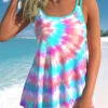 Tie Dye Print Cyan Double Straps Swimdress And Shorts -Rosewe Promotion Store 301591 P 1648190984970