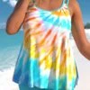 Cyan Plus Size Tie Dye Print Tankini Set -Rosewe Promotion Store 301673 P 1648443290155
