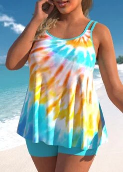 Cyan Plus Size Tie Dye Print Tankini Set -Rosewe Promotion Store 301673 P 1648443290674